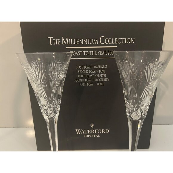 Waterford Millennium Collection Crystal Toast Wedding Flutes Vintage Set Of 2 - Picture 5 of 11